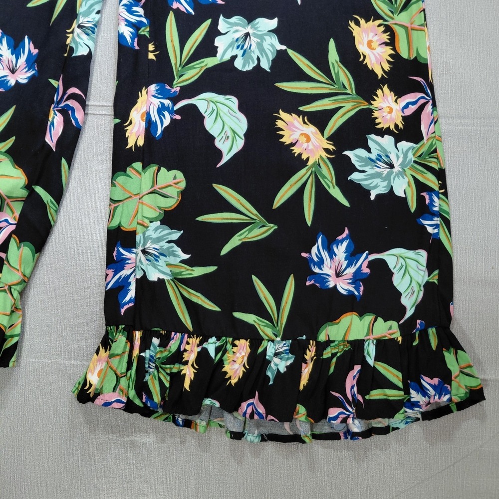 St Tropez West Floral Wide Leg Pants Ruffle Md Black Multicolor Lightweight